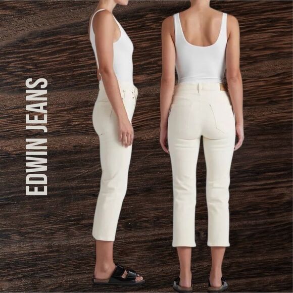 EDWIN ANTHROPOLOGIE Women’s Bree Crop Slim Straight in the Size 29 in Vanilla - Picture 3 of 12